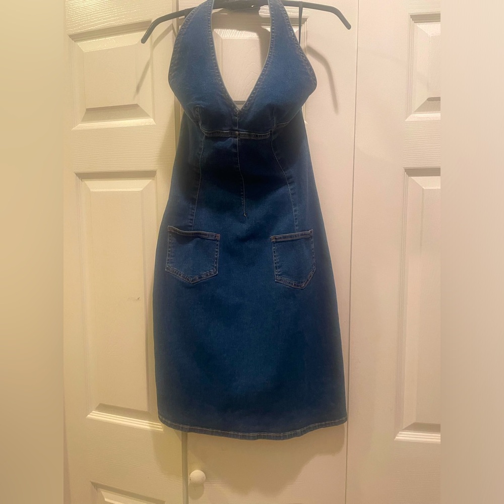 Never worn Arden B Denim Halter Dress with Back Zipper and Snap Halter